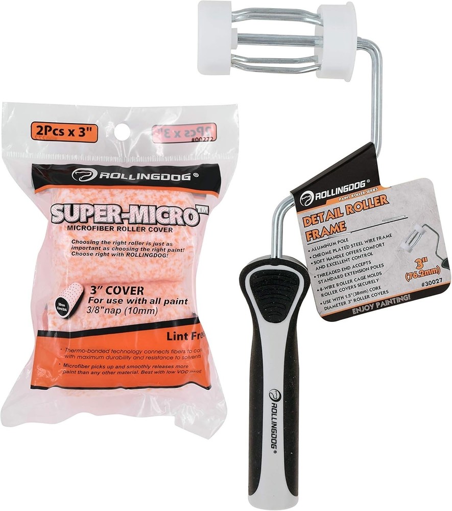 3 Inch Paint Roller - Small Paint Roller Microfiber 3pc paint roller orange