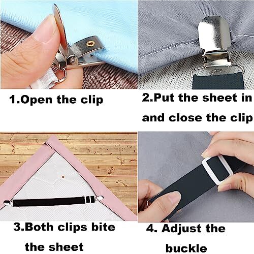 10 pcs Adjustable Bed Sheet Straps,Bed Sheet Clips, Elastic Bed Fitted White