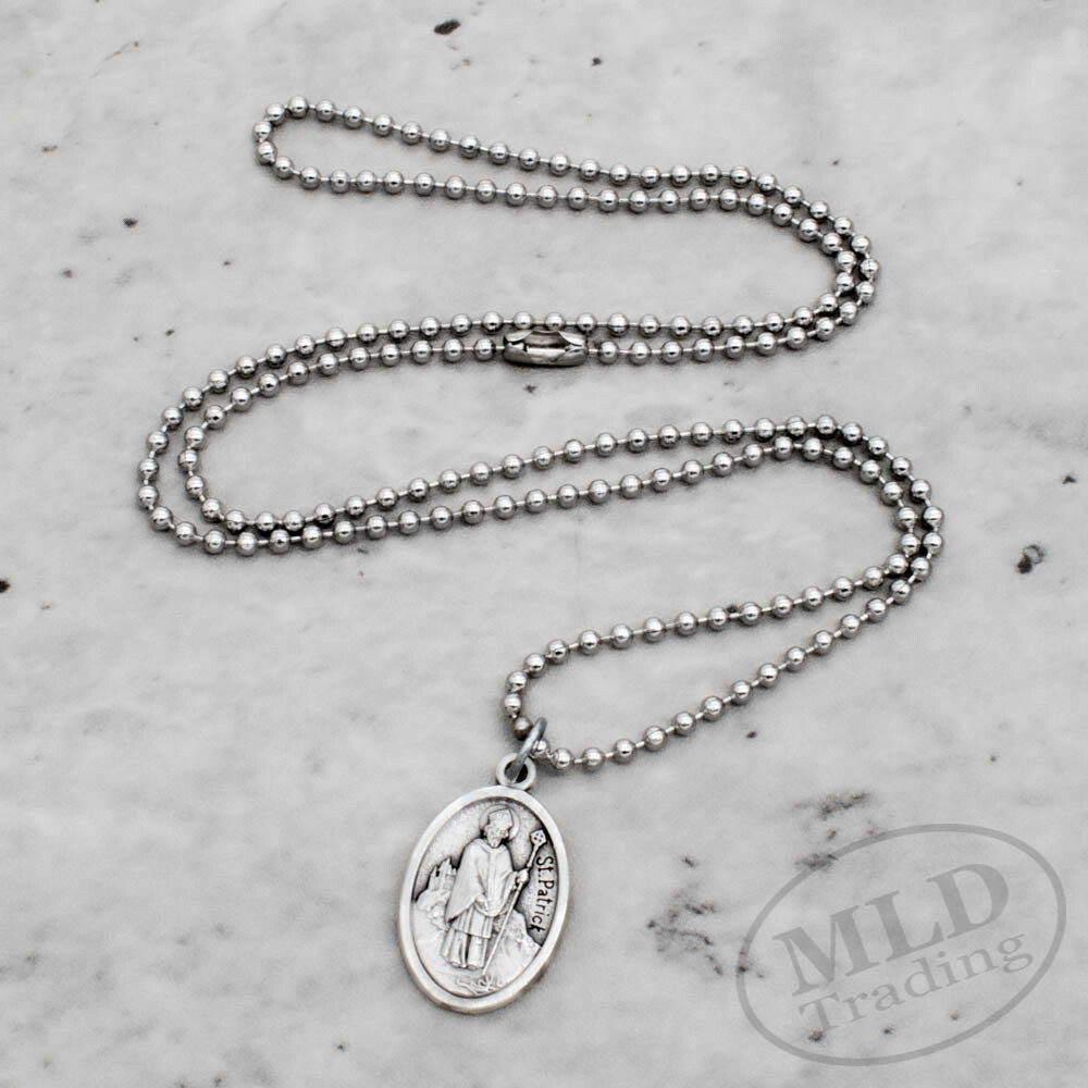 Patron Saint Of Ireland St Patrick Pray For Us Medal Pendant Necklace Italy