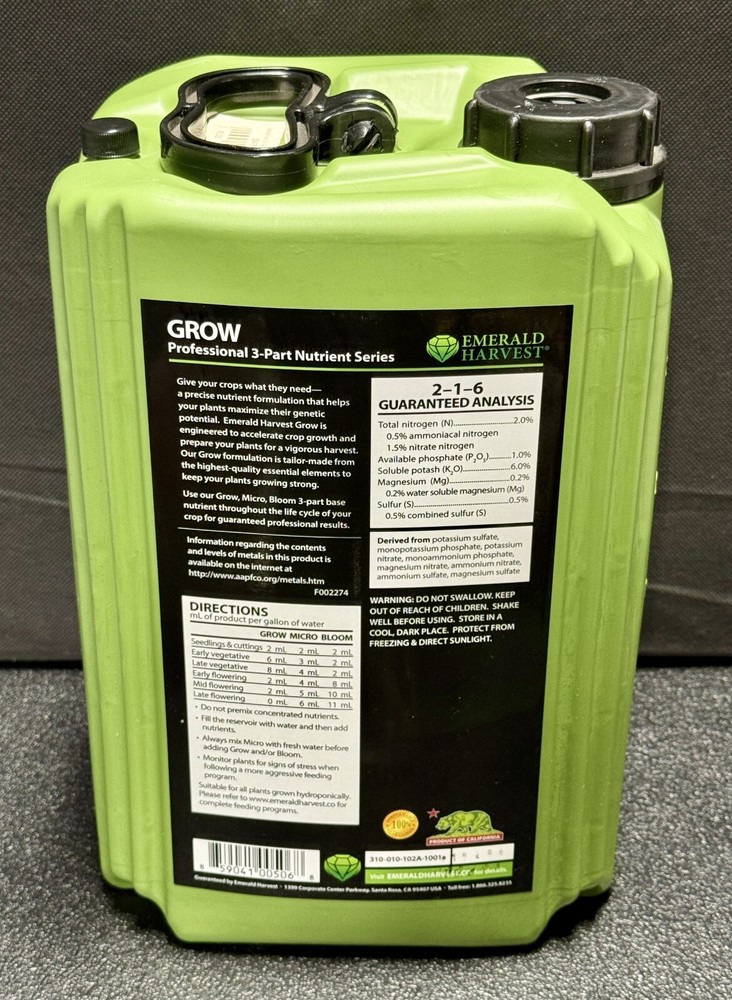 Emerald Harvest Grow (2 - 1 - 6) Base Nutrient 2.5 Gallons