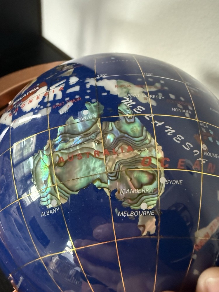 Gemstone Tabletop Globe 6” with Copper Colored Base and Compass(missing)