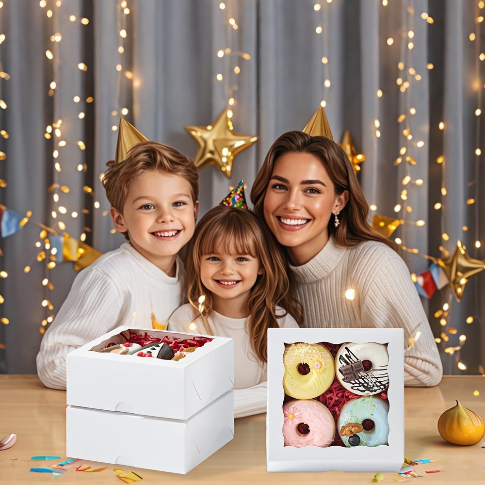 100PCS 6"x6"x2½ Bakery Boxes with Window Cookie Boxes Small Cake Boxes Macaro...