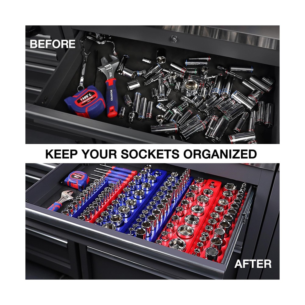 WORKPRO Magnetic Socket Organizer Set, 6-Piece Socket Holder Set Includes 1/4...