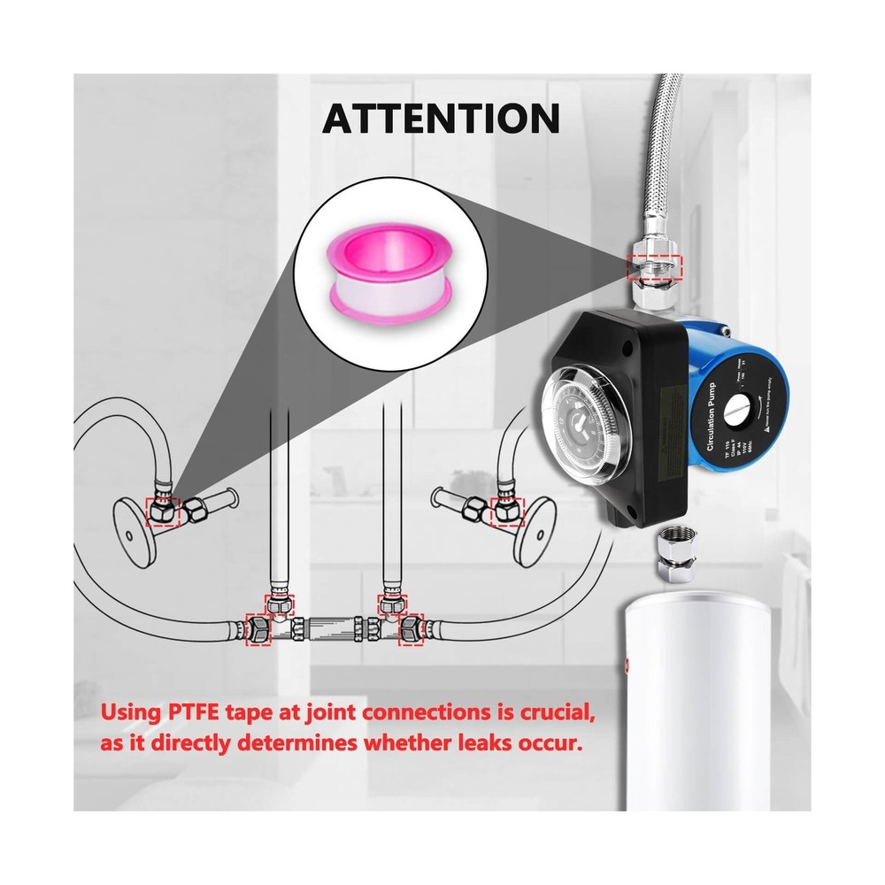 Hot Water Recirculating Pump with Timer Recirculation System & BSP 3/4" w/NPT...