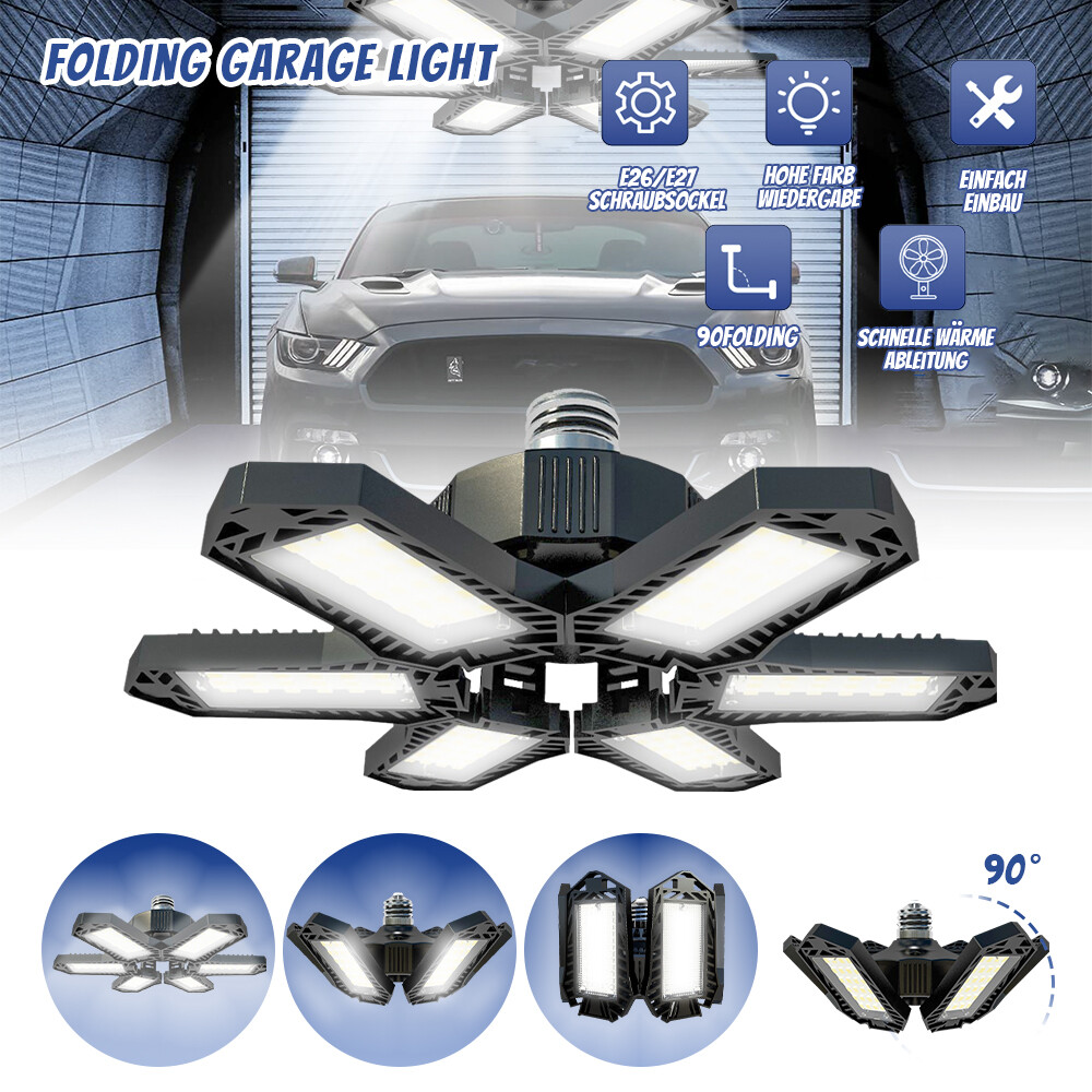 4 Pack 200W LED Garage Lights Deformable 1000000LM Bulb Ceiling Workshop Lamp