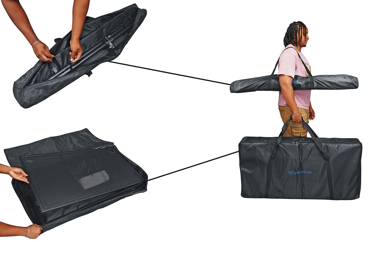 Rockville ROCKBOOTH PRO PACK DJ Booth Table Facade w/70" TV Mount+Lighting Truss