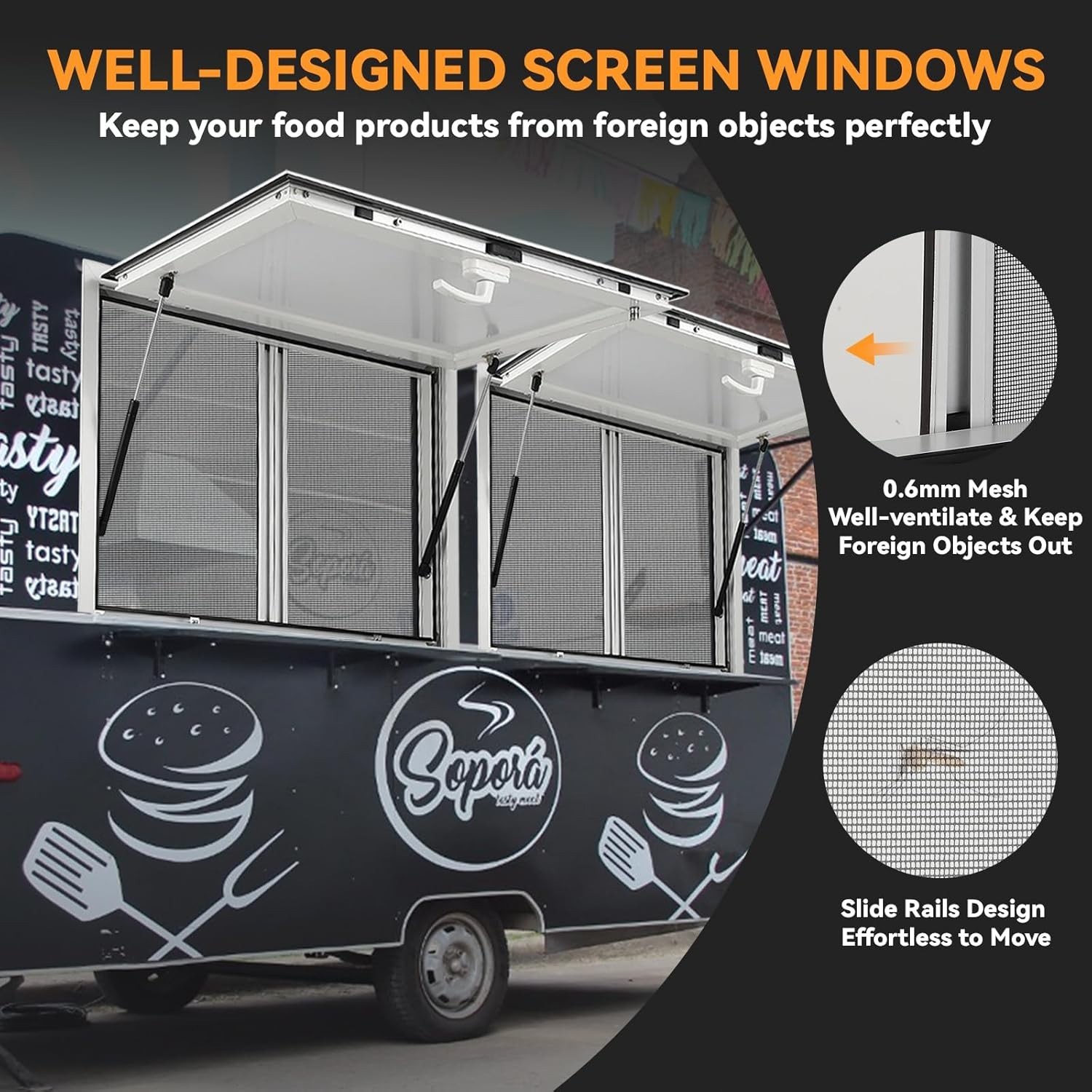 36"x36" Concession Stand Serving Service Window w/ 2 Sliding Screen&Awning Door
