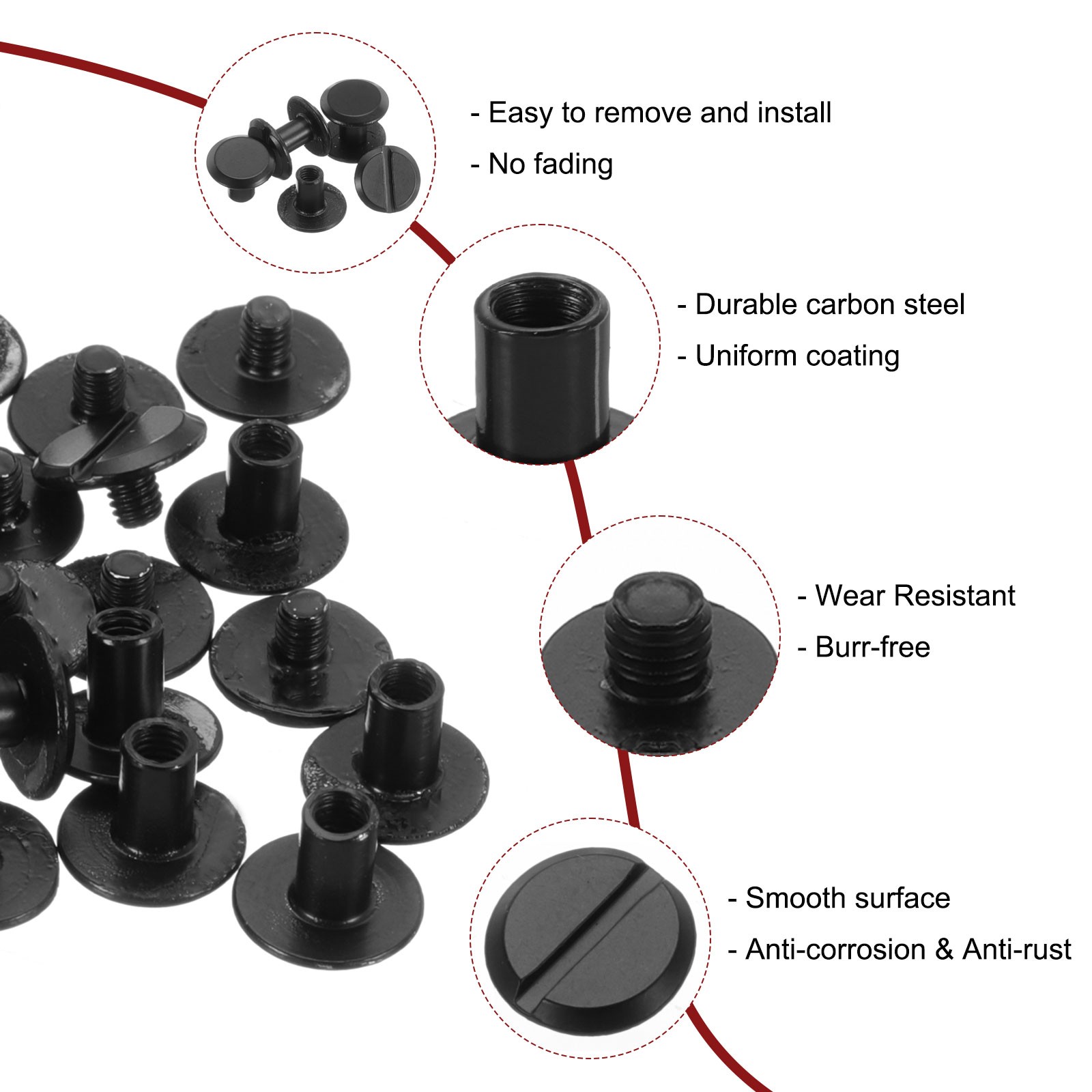 30PACK M4 x 6mm Chicago Screw Metal Stud Screw Rivets for Leather Black