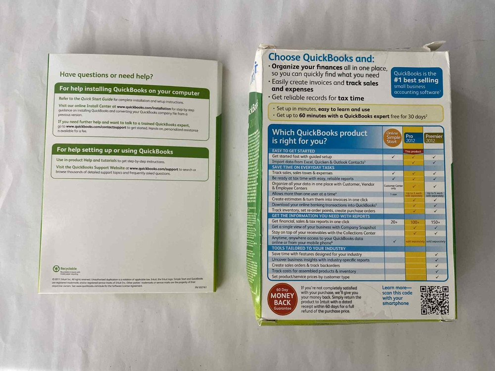 INTUIT QUICKBOOKS PRO 2012 FOR WINDOWS Start guide , CD , Installation guide use