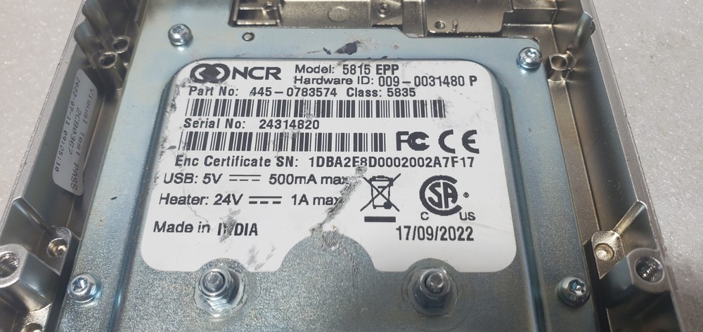 NCR 5815 EPP ATM Pin Pad * Untested * Without Heater
