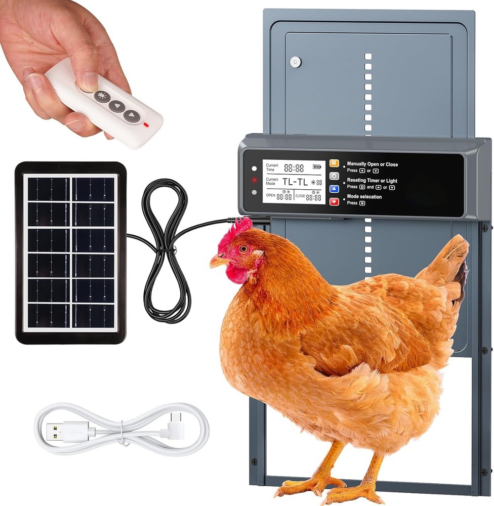 Automatic Chicken Coop Door Solar LCD Timer Sensor Aluminum 20M Remote Control