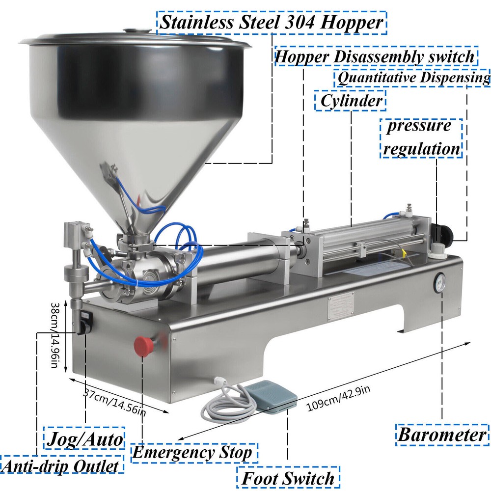 Paste Liquid Filling Machine Horizontal Pneumatic Paste Filling Machine+Hopper