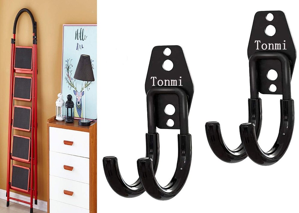 2Pcs Telescoping Wall Mount Ladder Hooks, Folding Step Stool Wall Mount Hooks...