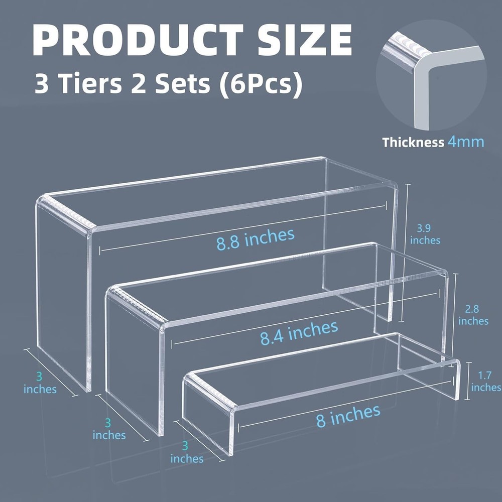Goabroa Acrylic Display Risers, 2 Sets 6 Pcs Rectangular Risers Display Stand...
