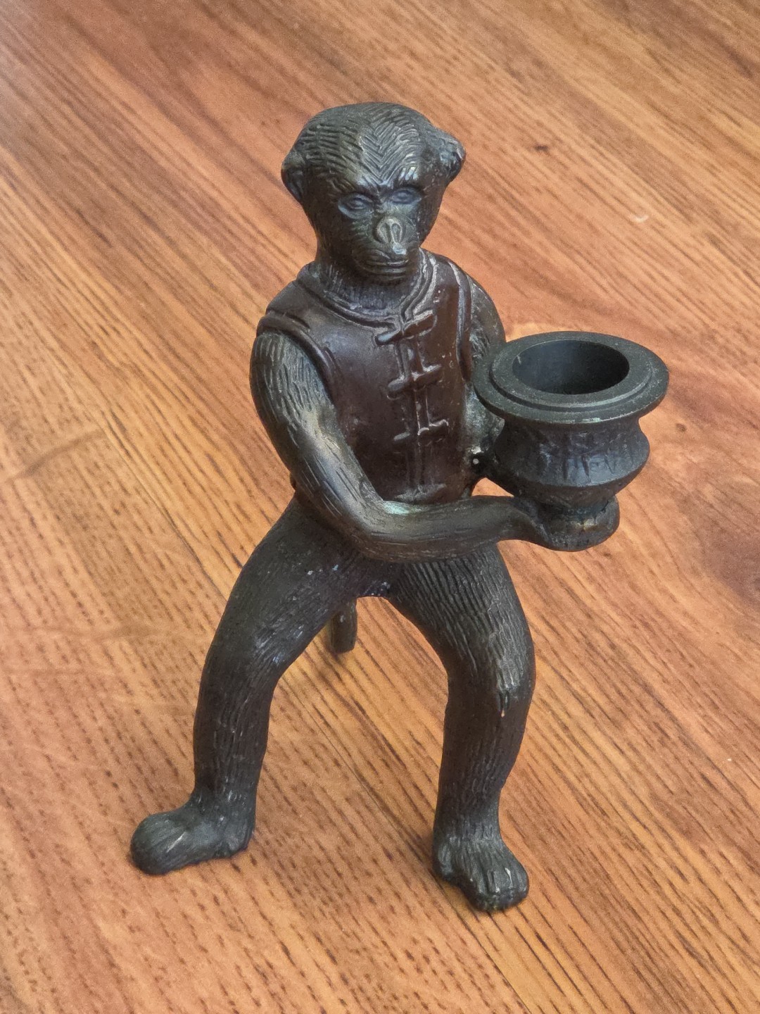 Antique Vienna Bronze Monkey Sculpture with Candle Holder 6.5" #2