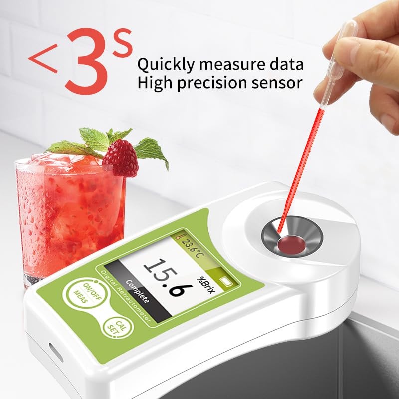 Digital Brix Refractometer, 0–55% ATC Sugar Content Meter, ±0.2% Precision,...