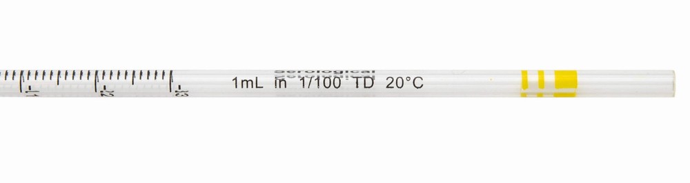 Pipette Serological, 1ml Capacity by 0.01ml, Plastic, Sterile, Color Coded.