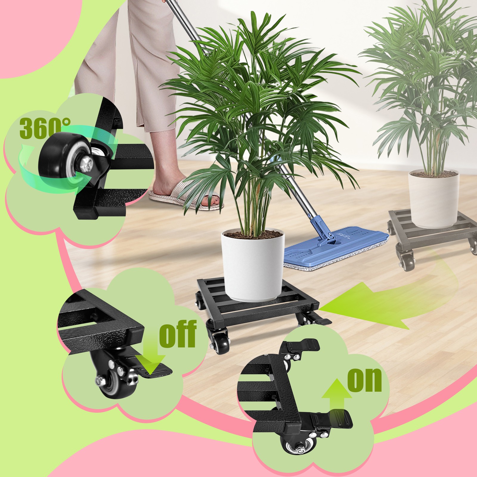 8" 10" 12" 14" 16" 18" 20" Aluminum Heavy Duty Plant Caddy w/ Wheels Plant Stand