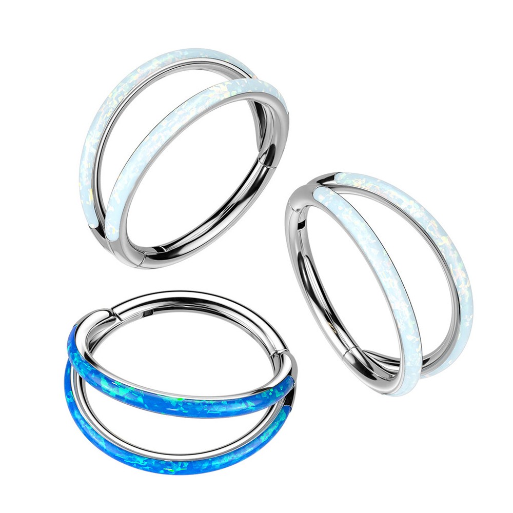 Titanium Double Lined Opal Hinged  Segment Hoop Helix Daith Tragus Cartilage