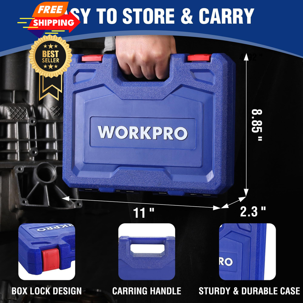 WORKPRO 14-Piece 1/2＂ Drive Deep Impact Socket Set, 6-Point Full Size, Black