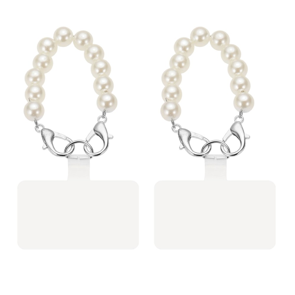 2Pcs Phone Wrist Strap 6" Cellphone Pearl Chain with Tether Tabs & Silver Clasp