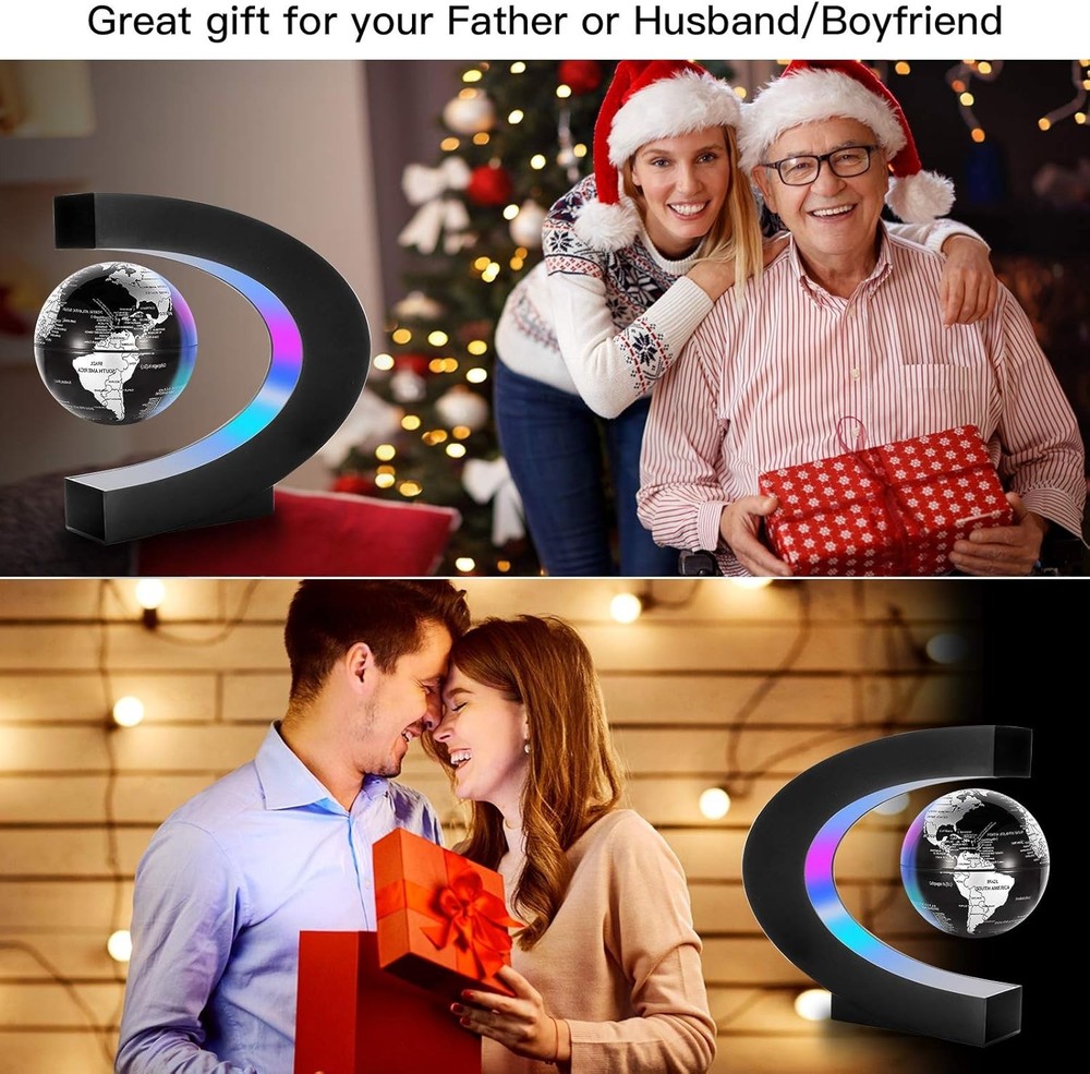 Magnetic Levitation Floating World Map Globe with LED Base - Black Decor Gift