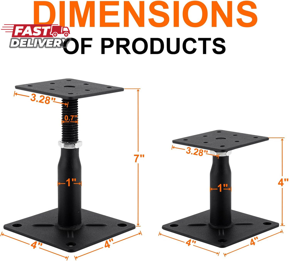 4 Pack Adjustable Support Jack for Floor, Deck Foundation, RV Step Stabilizer, M