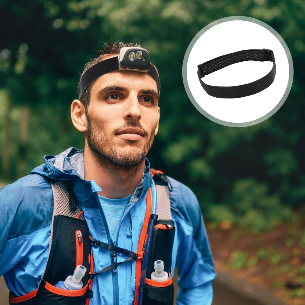 Elastic Headlamp Strap, Black Headlamp Strap Replacement Headband Comfortable No