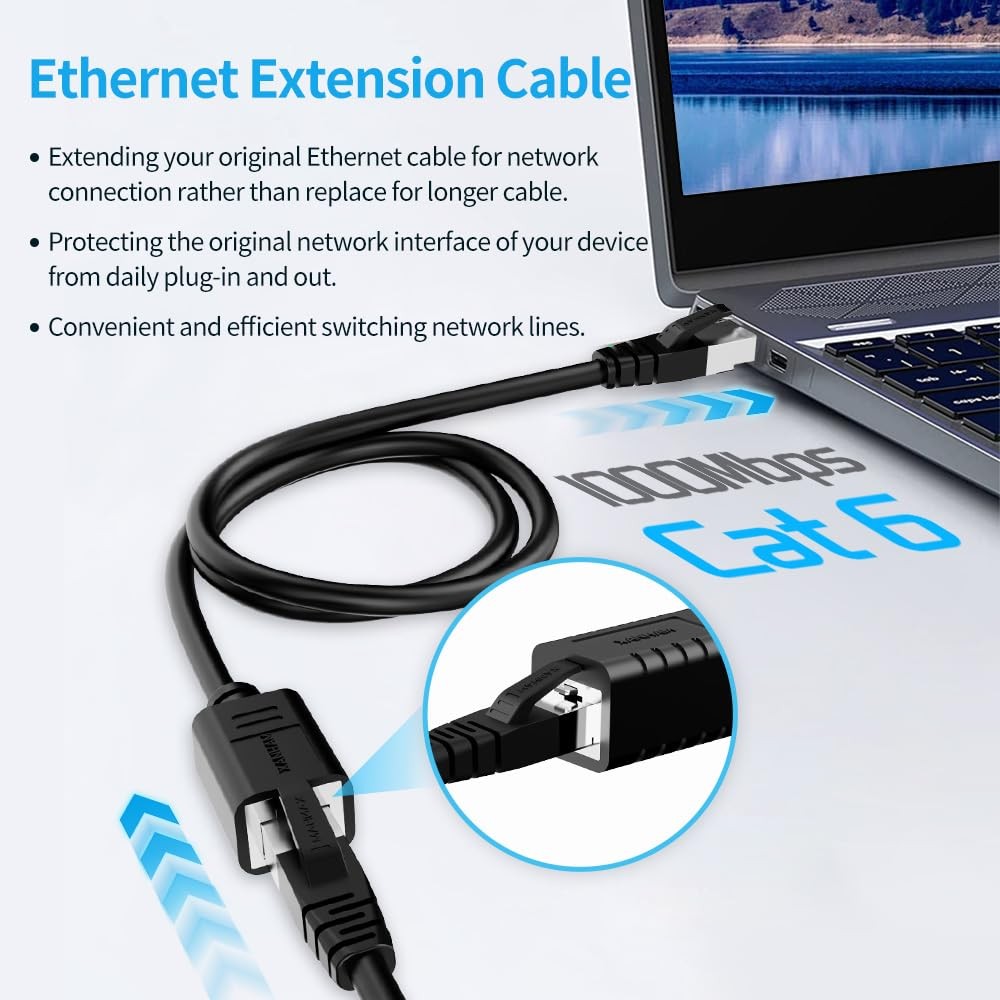 Ethernet Extension Cable 10ft Cat6 Network Patch Cord Extender 10 ft