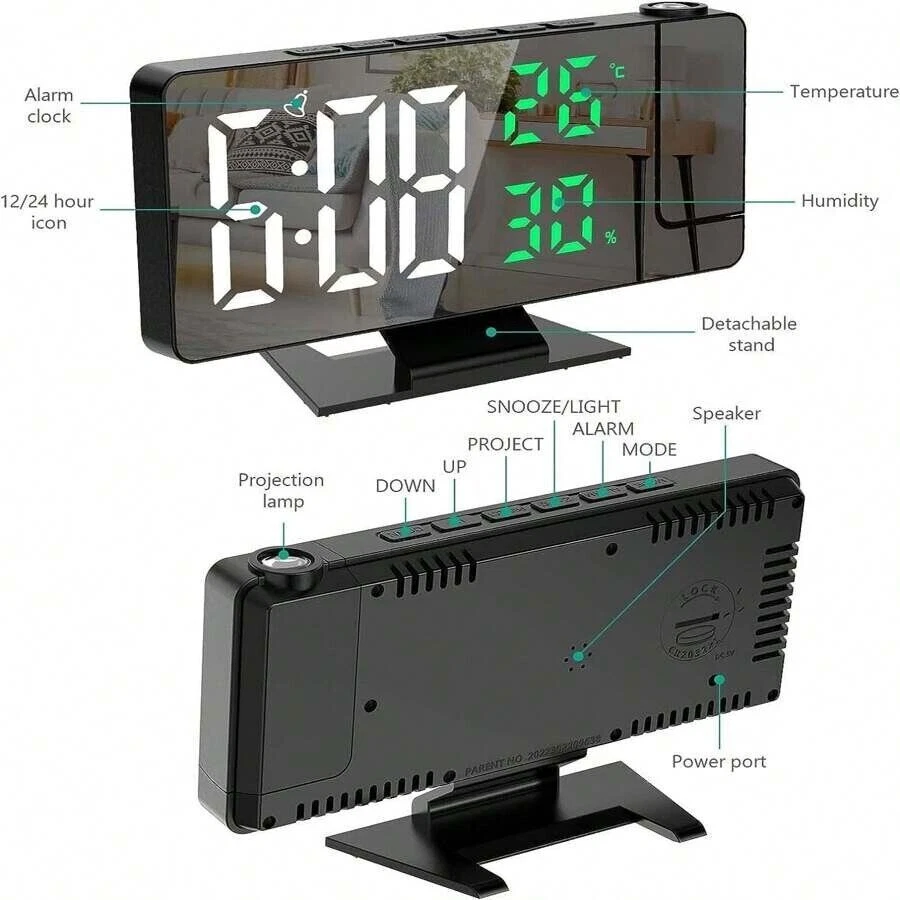 7.8" LED Projection Alarm Clock Digital Clock with 180° Projector Snooze Bedside