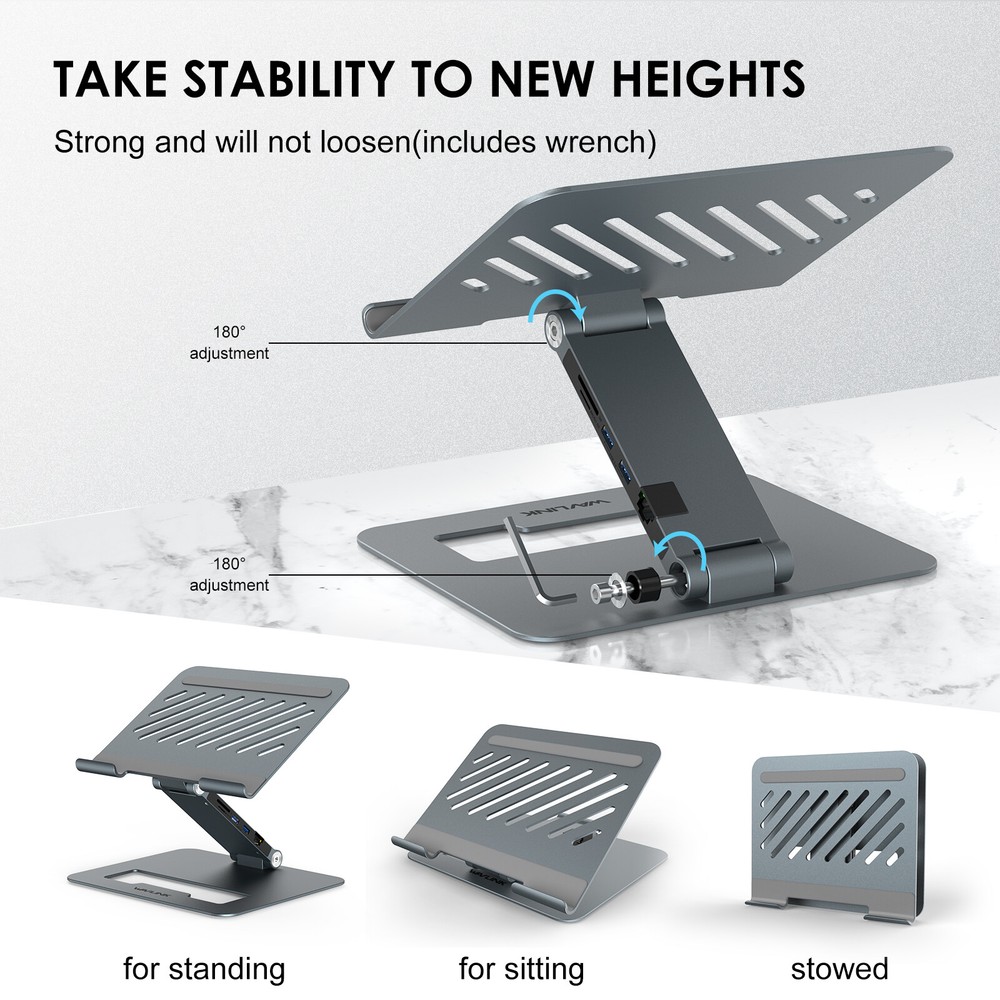Adjustable Computer Riser Laptop Stand USB C Dock Dual HDMI for 10-17" Laptop