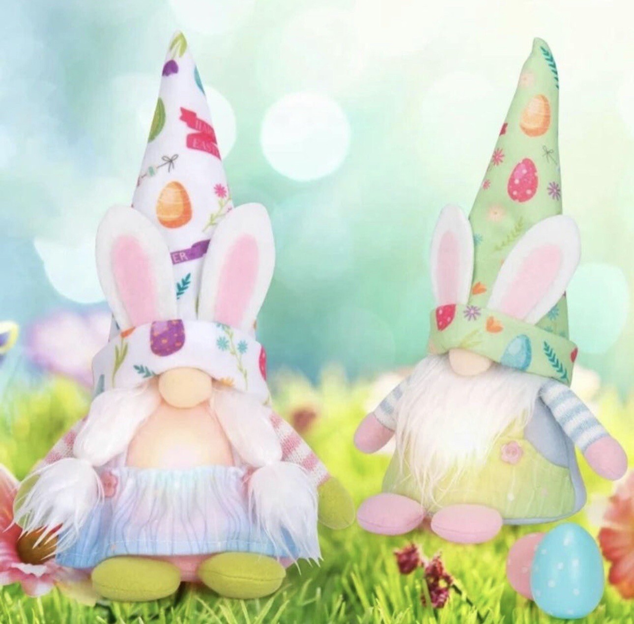 Easter Gnomes 2 Set Lights Up Decoration Spring Bunny Plush