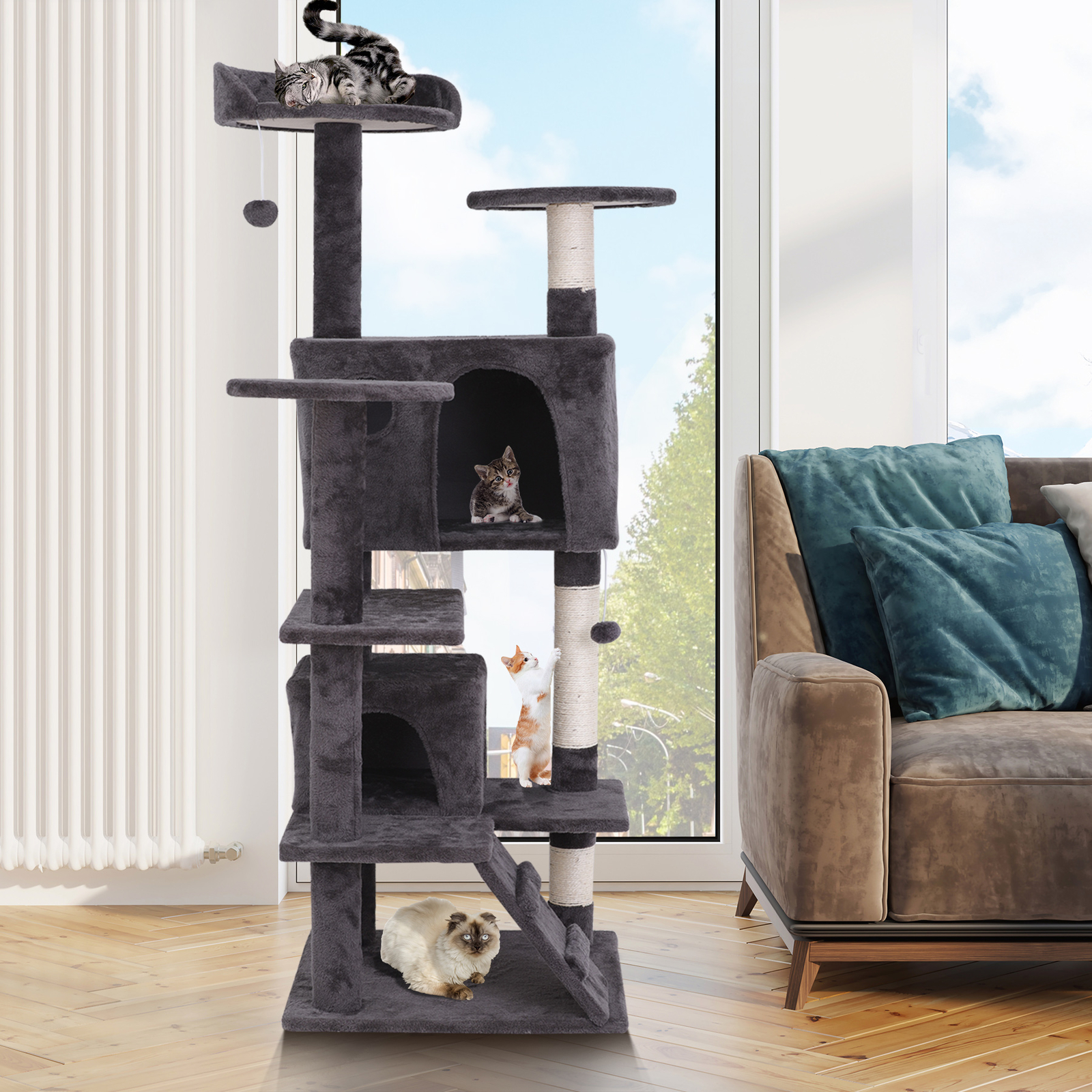Durable 55" Cat Tree Activity Tower Pet with Scratching Posts Ladders Indoor