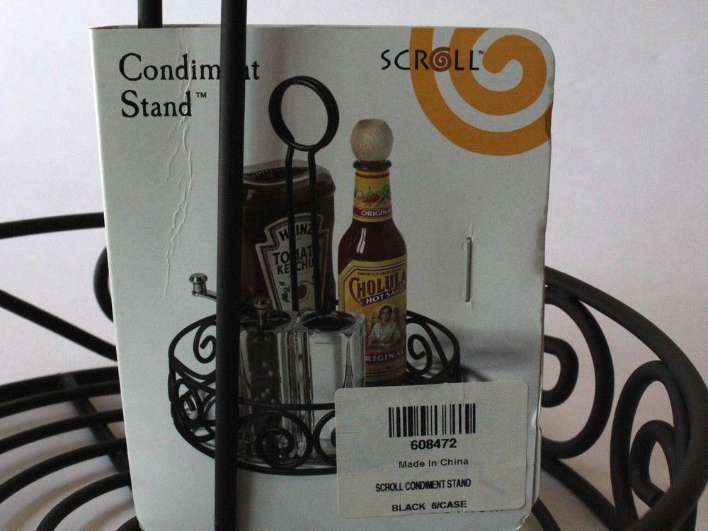 Scroll Condiment Stand Silverware Caddy Set Black Wire Basket Patio Tabletop NEW