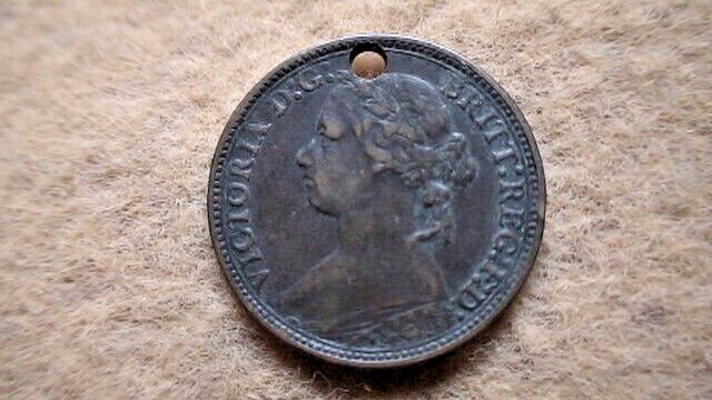 1879 Great Britain Farthing with a Hole Drilled