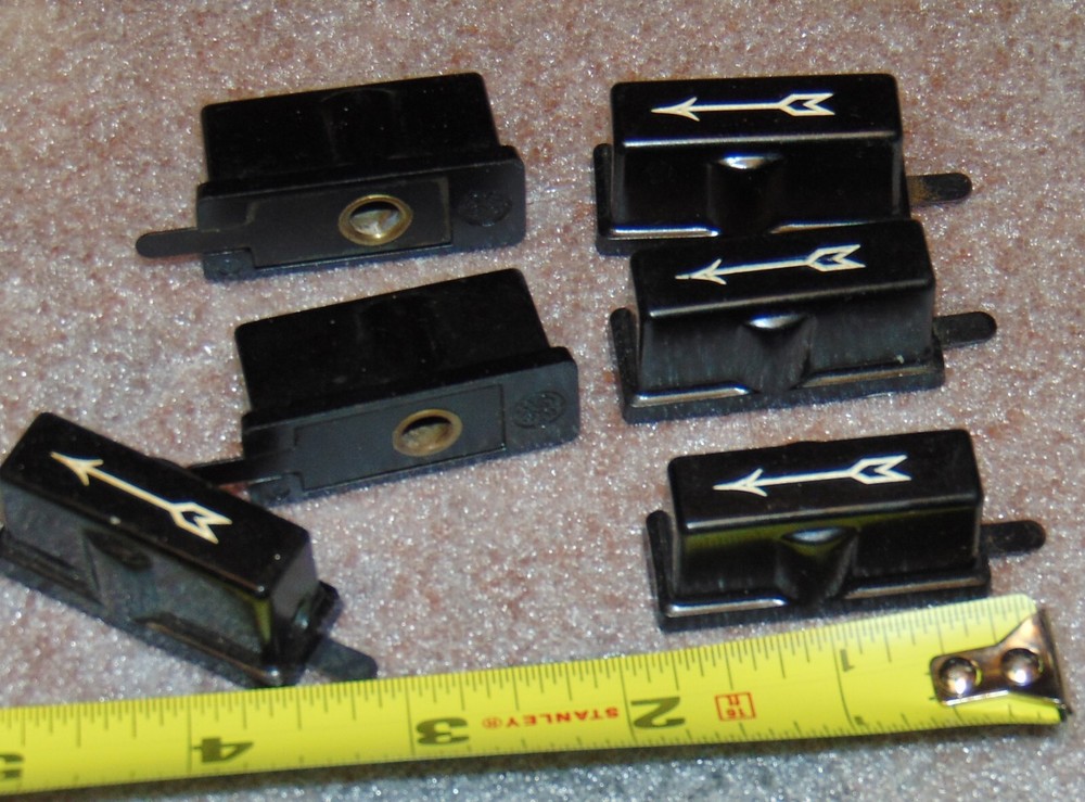 SIX NOS *HIGH GRADE SQUARE BLACK BAKELITE POINTER KNOBS VINTAGE GENERAL ELECTRIC