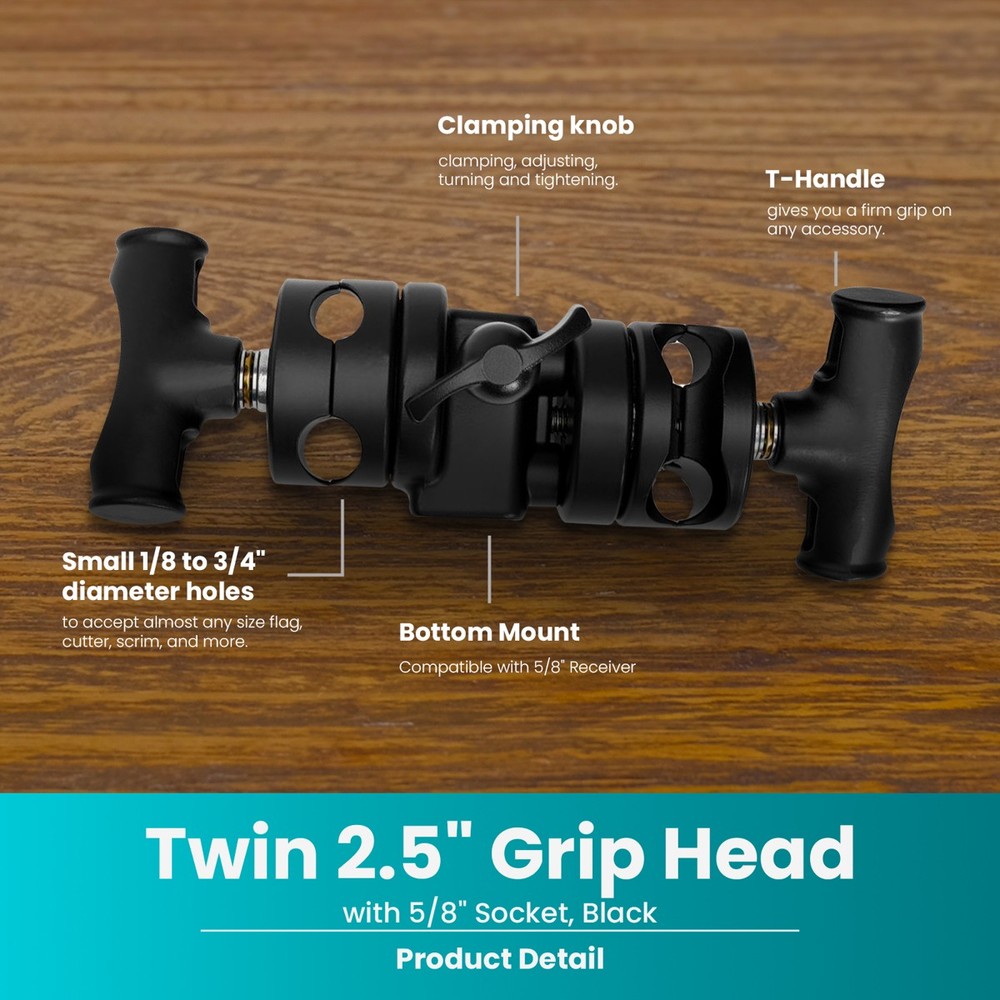 Flashpoint Twin 2.5" Grip Head with 5/8" Socket, Black
