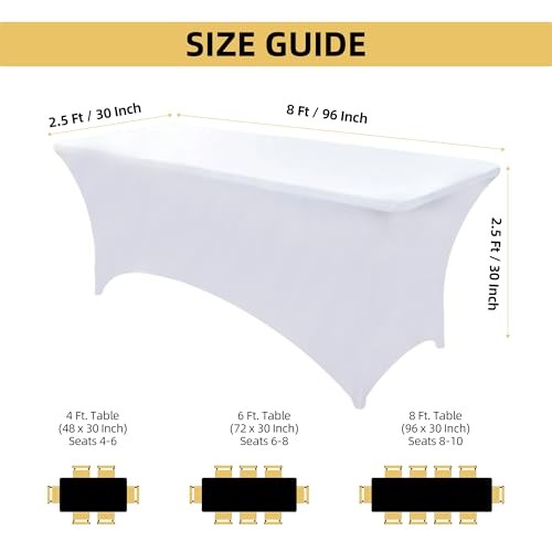 2-Pack 8ft Spandex Table Covers for Rectangle Folding 8-foot | 2-pack White