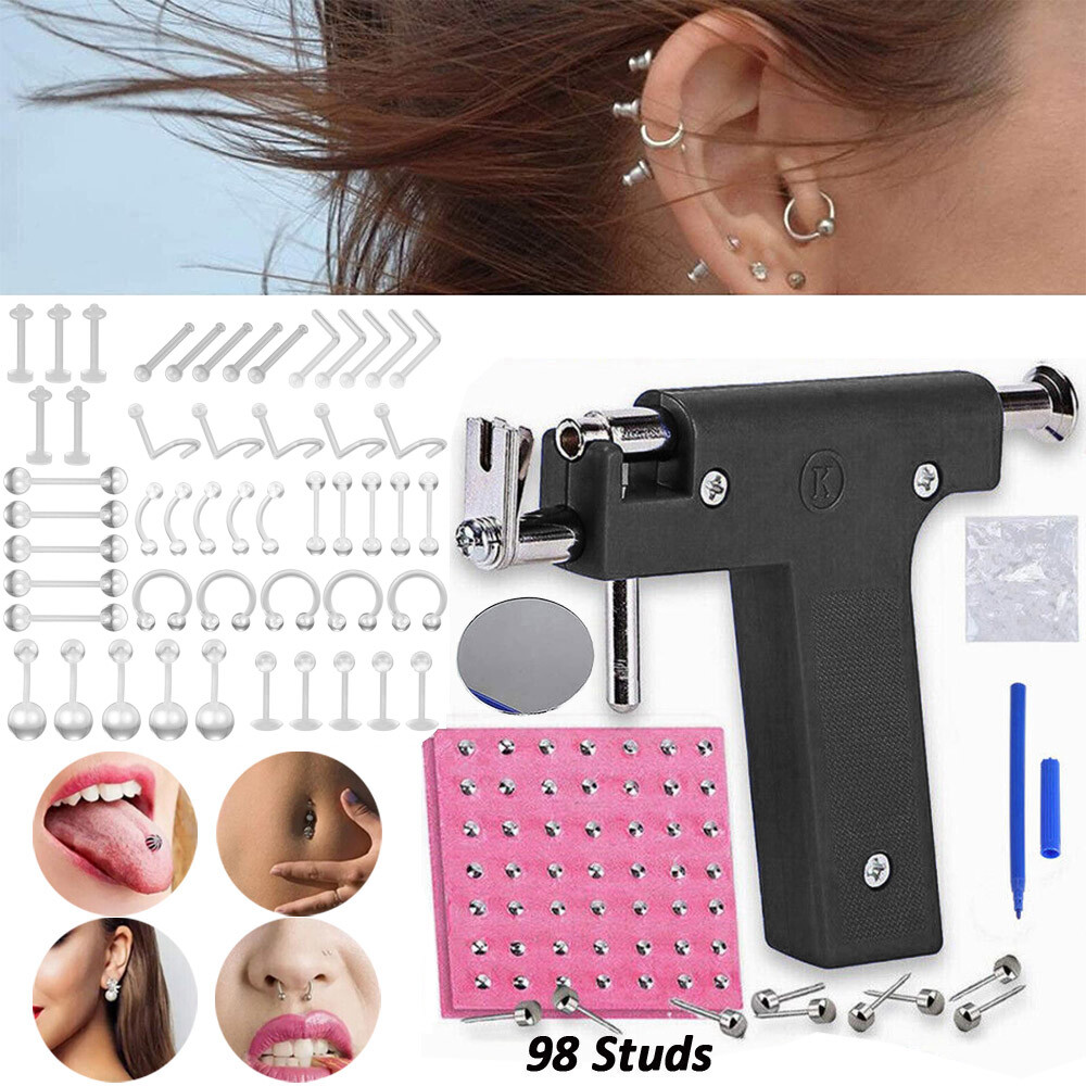 148 Studs Professional DIY Ear PIERCING GUN Body Nose Navel Tool Kit Set Jewelry