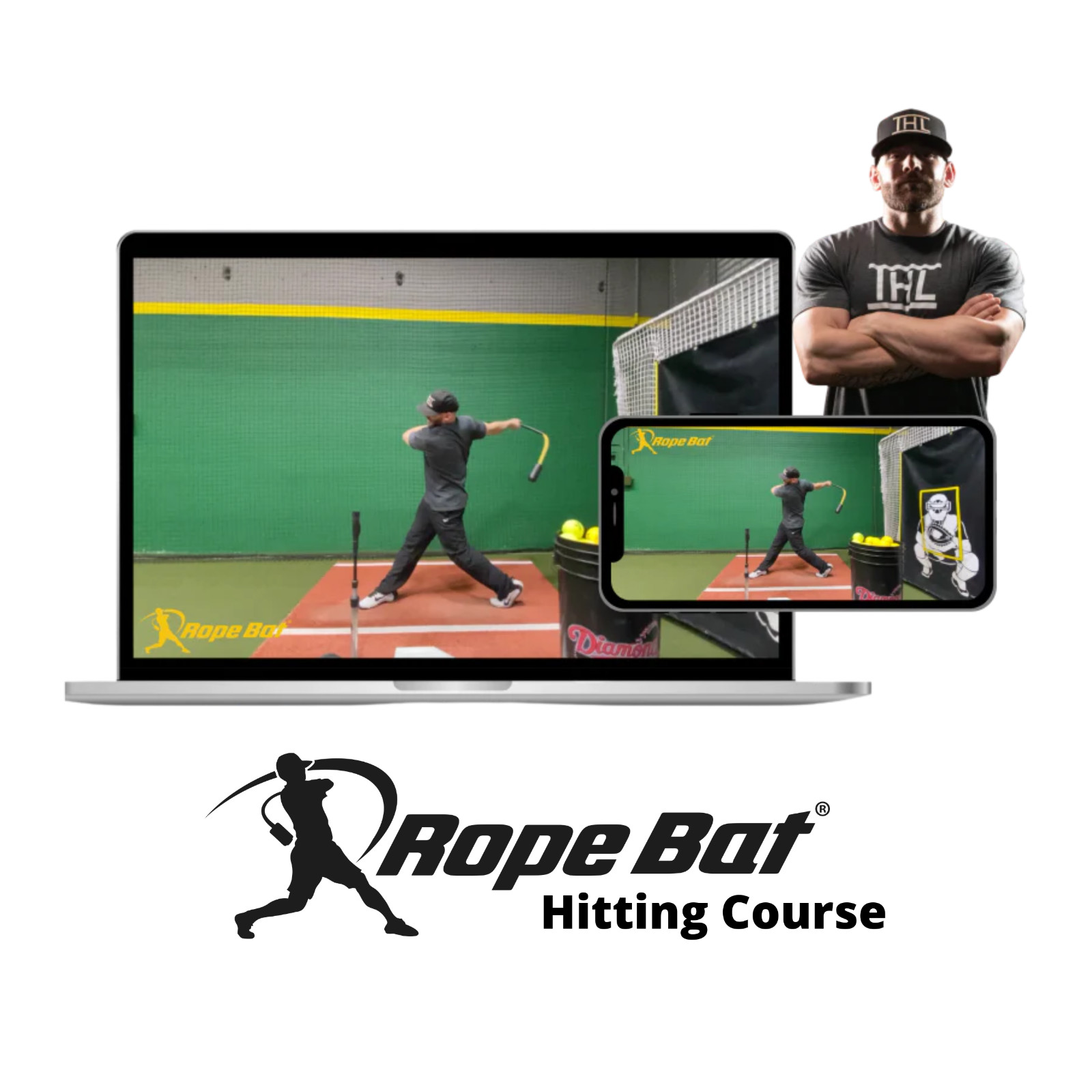 The Rope Bat - Baseball / Softball Swing Trainer w/ 12 Training Balls & Tote Bag