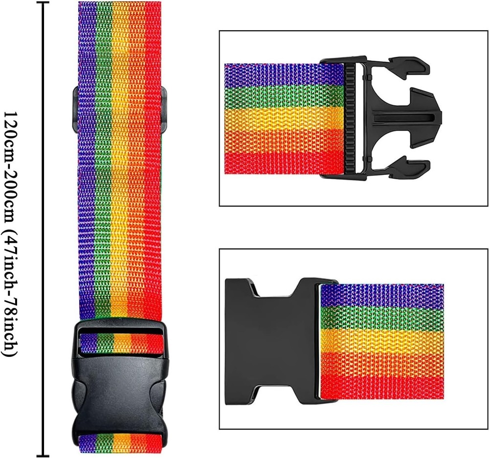 Quick Release Luggage Straps - 2 Pack Adjustable Rainbow Suitcase Belts