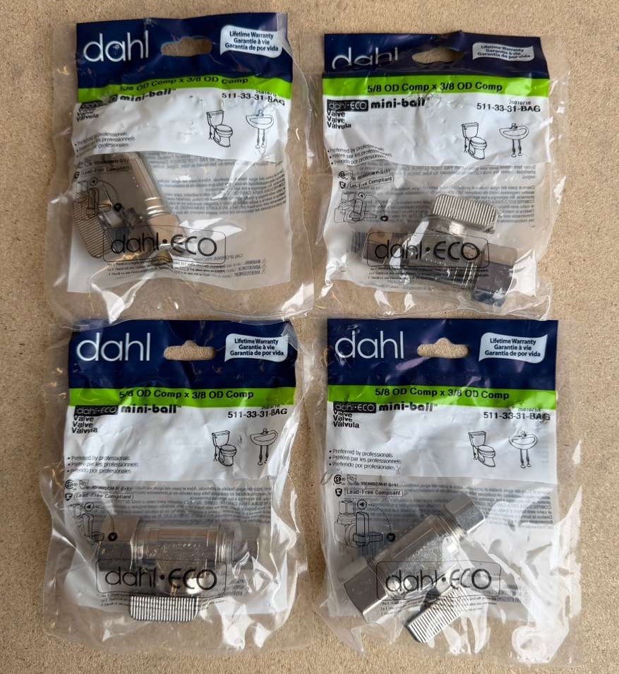 SET OF 4 DAHL ECO 511-33-31 Mini Ball Valve 5/8" x 3/8" Compression