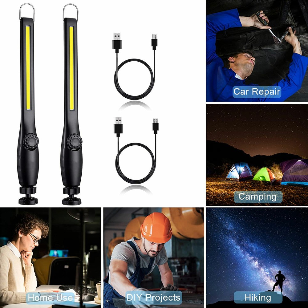 Magnet-Attach 2x Rechargeable LED Work Light - Slim, COB & Torch Functions