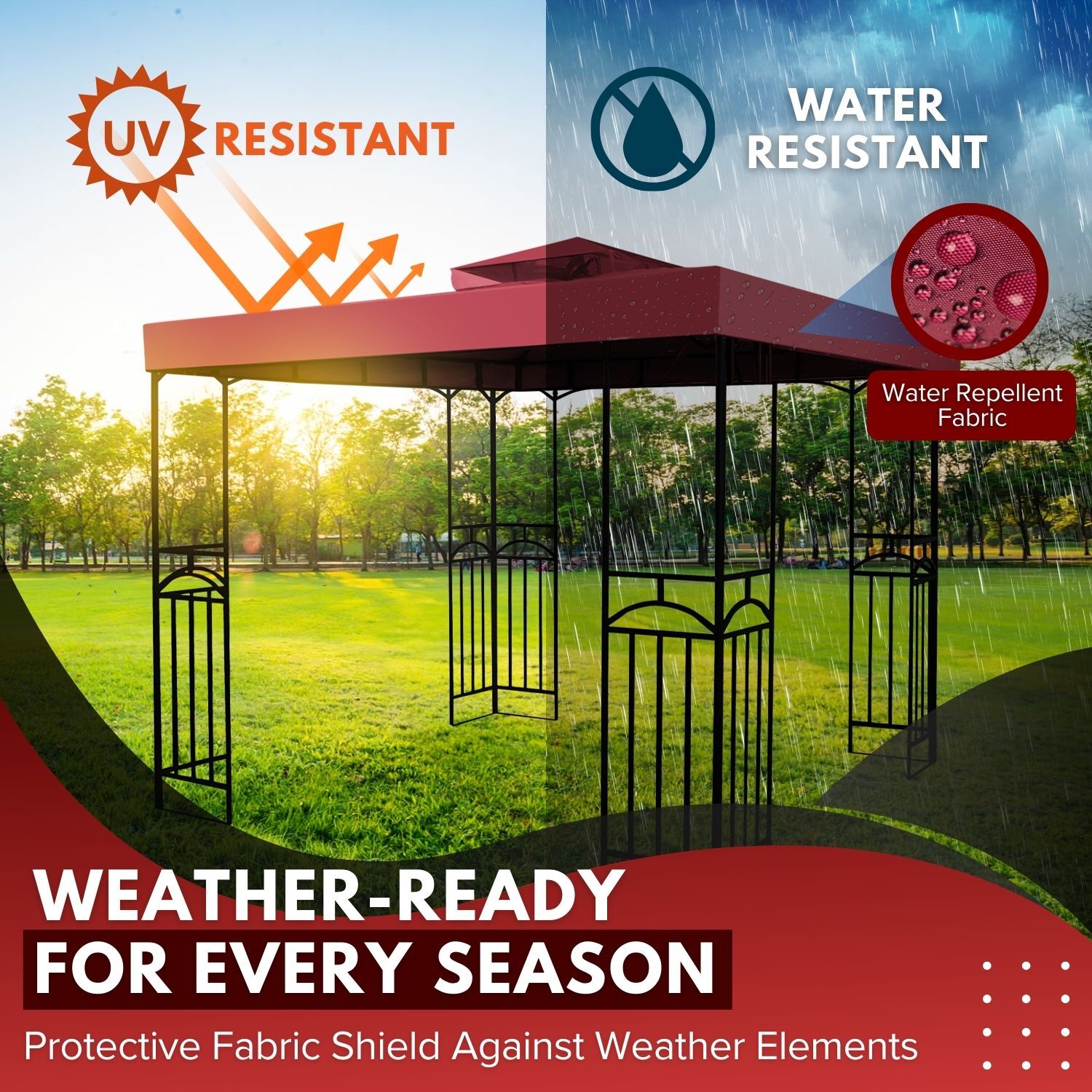 12 x 12 Feet Gazebo Canopy Top Replacement Cover 2Tier UV30 Garden Patio Red