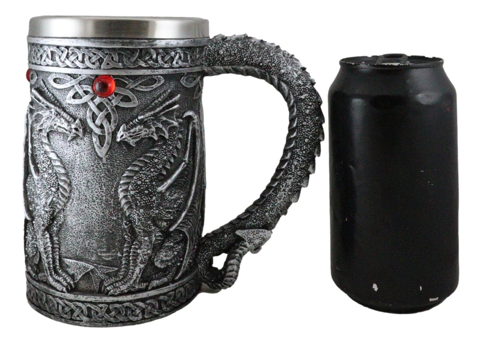 Ebros Gift Large Celtic Twin Dragon Coffee Mug Beer Stein Tankard Cup