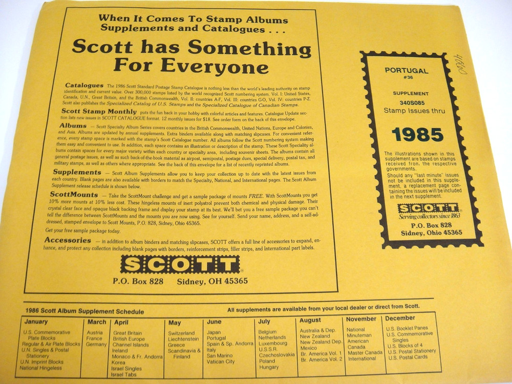 Scott 1985 Portugal Specialty  Stamp Supplement 36 340S085 NOS