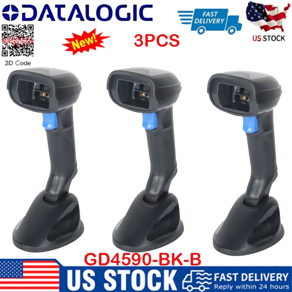 3PCS Datalogic 2D Gryphon Handheld USB Barcode Scanner Reader W/Base GD4590-BK-B