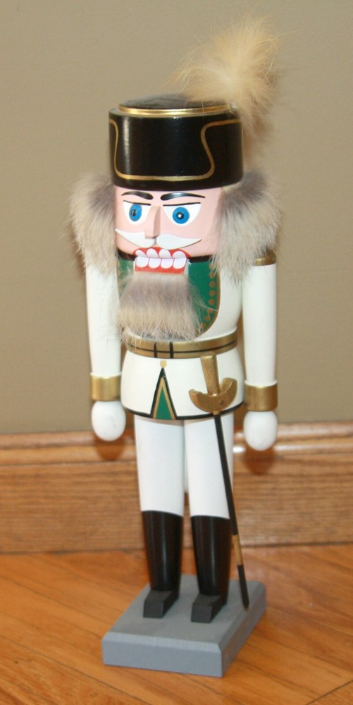 Old World Christmas nutcracker Germany white green 11"