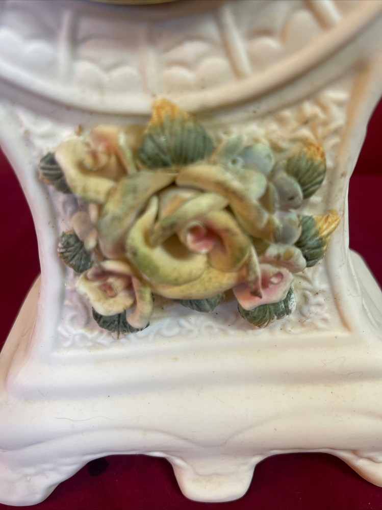Vintage Solid Porcelain Mantel Clock Capodimonte Roses Beautiful!