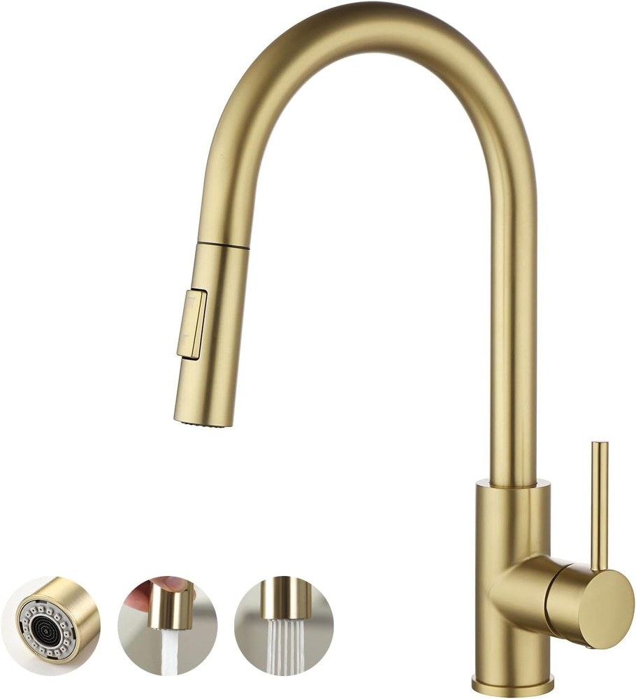 Gold Kitchen Faucet with Pull down Sprayer, High Arc Stainless Steel Material...